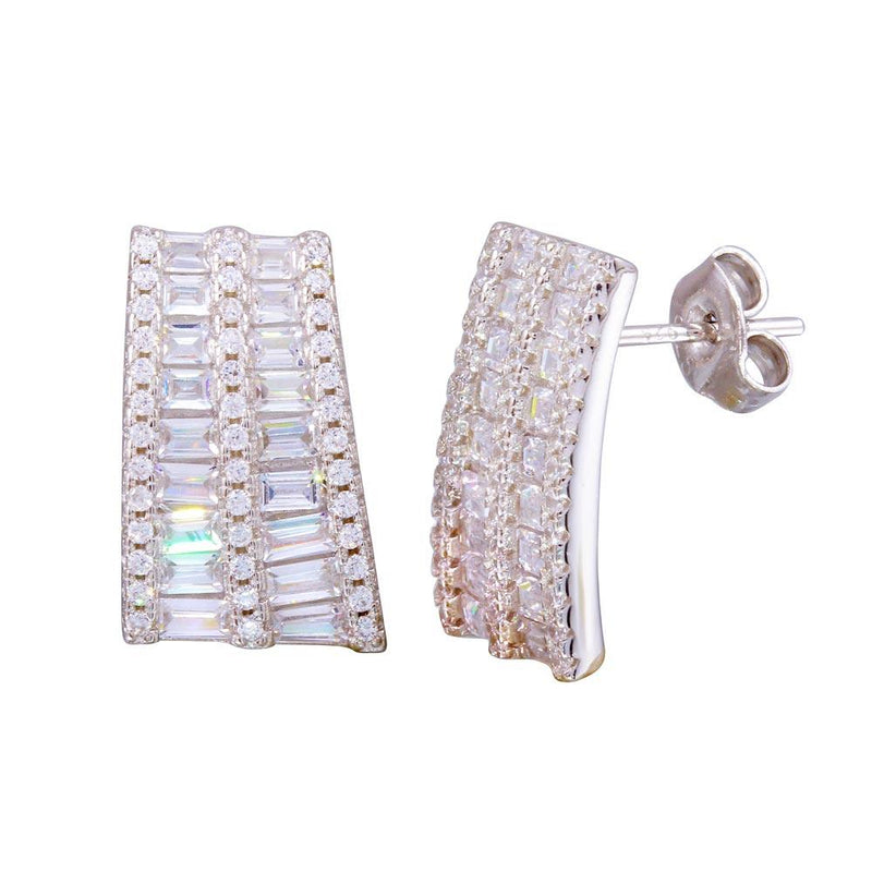 Silver 925 Rhodium Plated Baguette and CZ Stud Earrings - STE01192 | Silver Palace Inc.