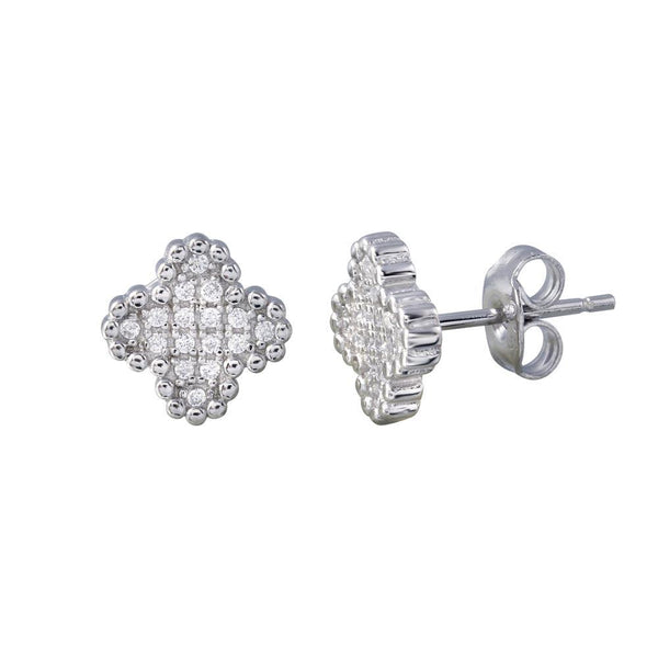 Silver 925 Rhodium Plated Clover CZ Stud Earrings - STE01197 | Silver Palace Inc.