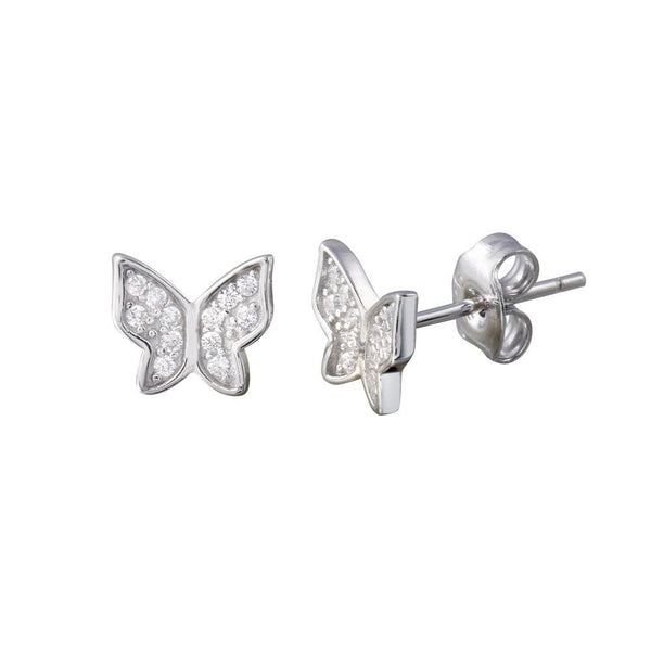 Silver 925 Rhodium Plated Butterfly CZ Stud Earrings - STE01198 | Silver Palace Inc.