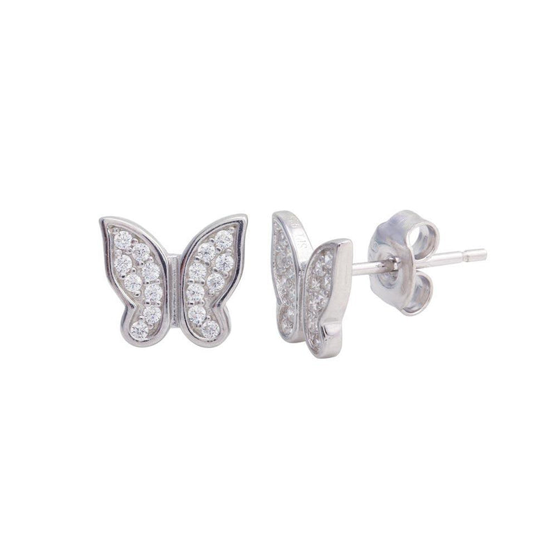 Silver 925 Rhodium Plated Butterfly CZ Stud Earrings - STE01199 | Silver Palace Inc.