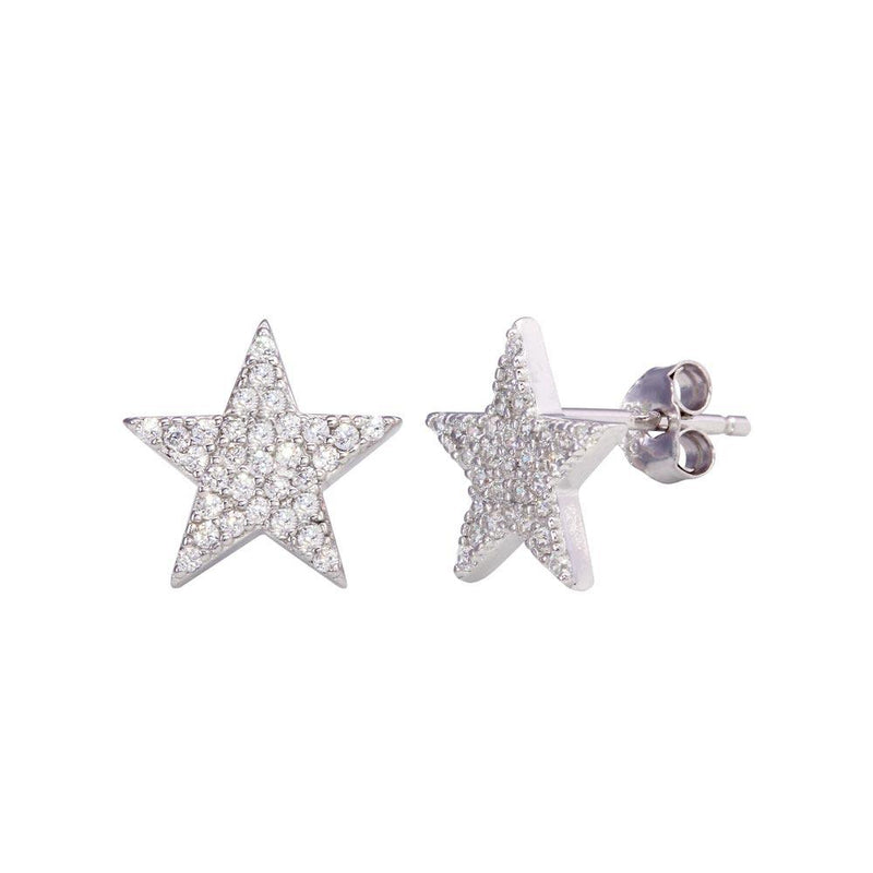 Silver 925 Rhodium Plated CZ Star Stud Earrings - STE01201 | Silver Palace Inc.