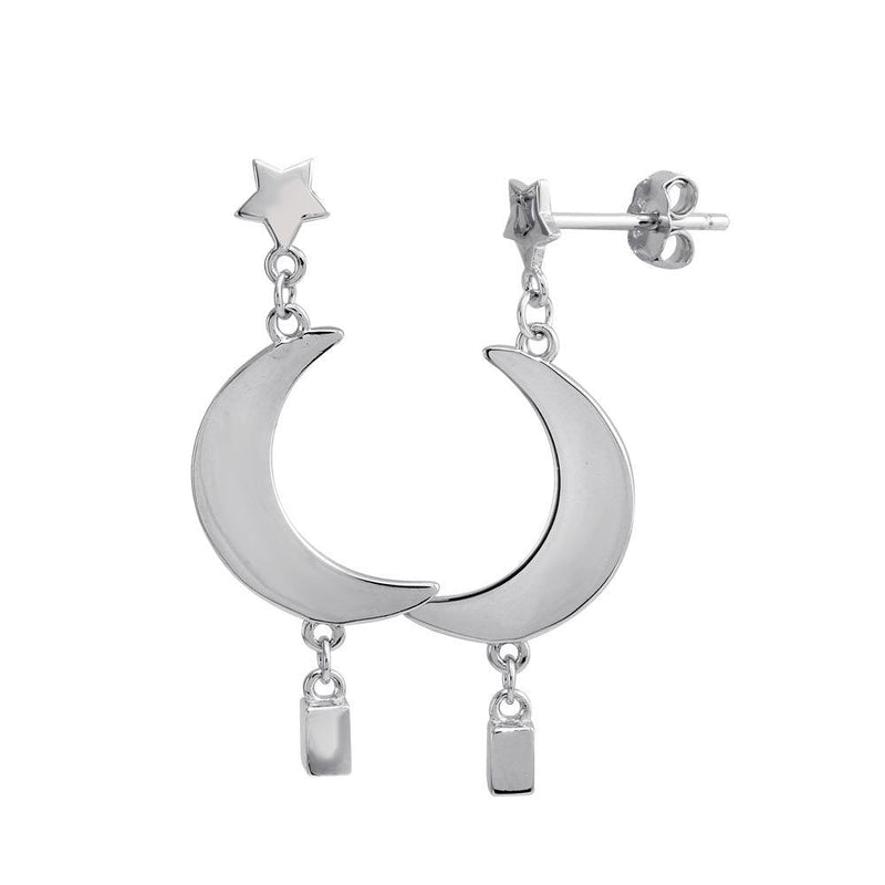 Silver 925 Rhodium Plated Dangling Crescent Earrings - STE01202 | Silver Palace Inc.