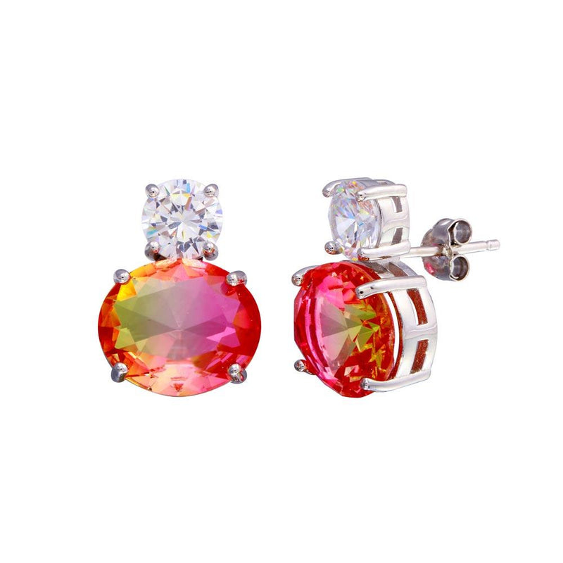 Silver 925 Rhodium Plated Drop Clear and Peach CZ  Stud Earrings - STE01205 | Silver Palace Inc.