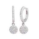 Silver 925 Rhodium Plated Dangling CZ Disc huggie hoop Earrings - STE01212 | Silver Palace Inc.