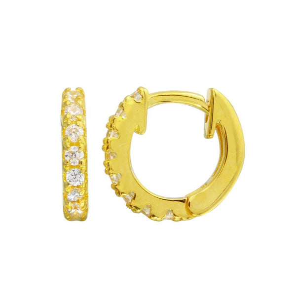 Silver 925 Gold Plated CZ huggie hoop Earrings 9.3mm - STE01218GP | Silver Palace Inc.