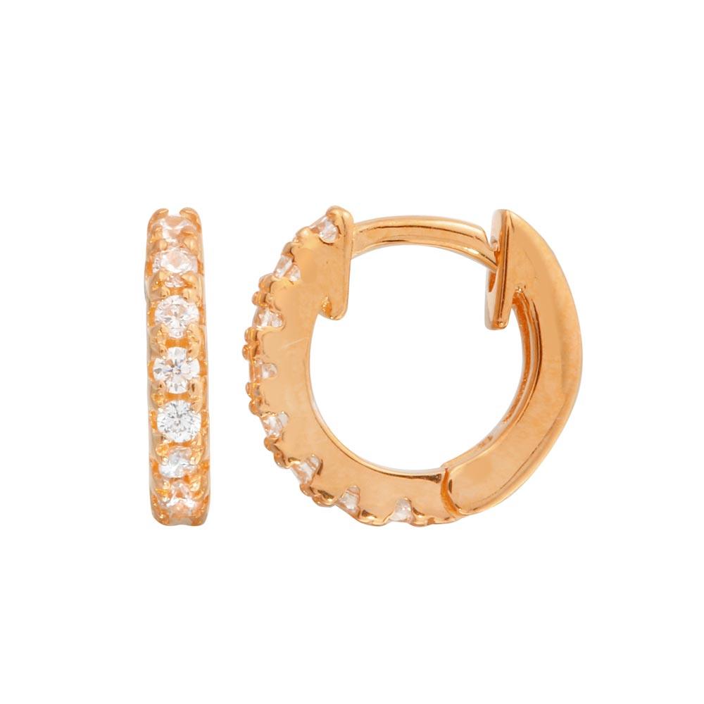 Silver 925 Rose Gold Plated CZ huggie hoop Earrings 9.3mm - STE01218RGP | Silver Palace Inc.