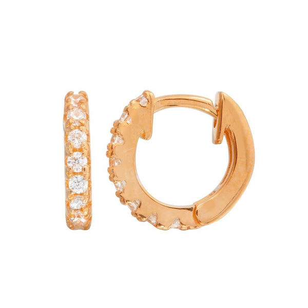 Silver 925 Rose Gold Plated CZ huggie hoop Earrings 9.3mm - STE01218RGP | Silver Palace Inc.