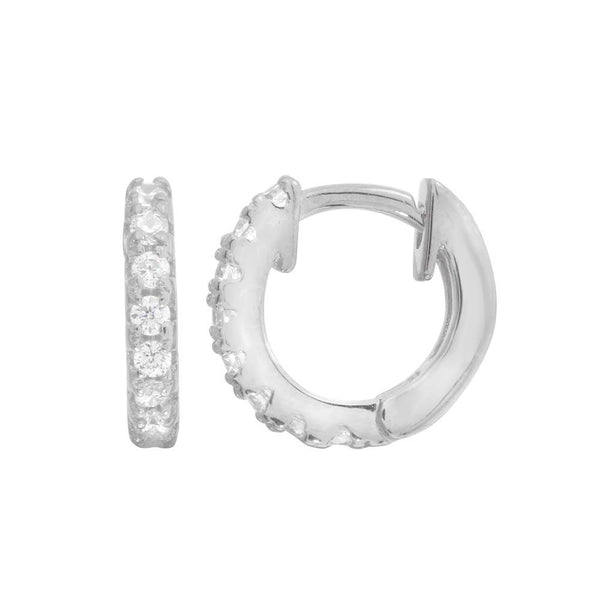 Silver 925 Rhodium Plated CZ huggie hoop Earrings 9.3mm - STE01218RH | Silver Palace Inc.