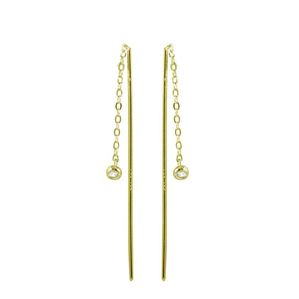 Silver 925 Gold Plated CZ Chain Dangling Earrings - STE01220GP | Silver Palace Inc.