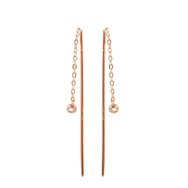 Silver 925 Rose Gold Plated CZ Chain Dangling Earrings - STE01220RGP | Silver Palace Inc.