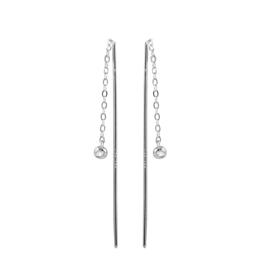 Silver 925 Rhodium Plated CZ Chain Dangling Earrings - STE01220 | Silver Palace Inc.
