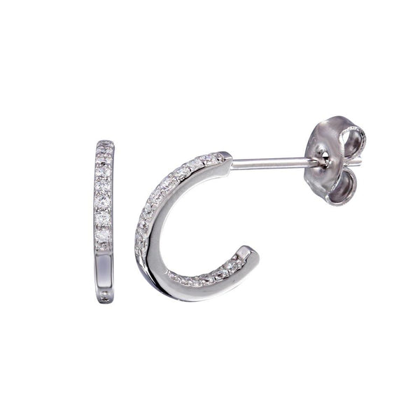 Rhodium Plated 925 Sterling Silver Semi Hoop Inside Out CZ Earrings - STE01232 | Silver Palace Inc.