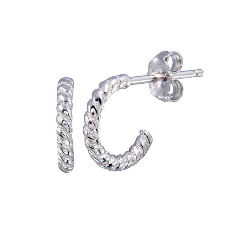Silver 925 Rhodium Plated Semi Hoop Rope Design Earrings - STE01233 | Silver Palace Inc.