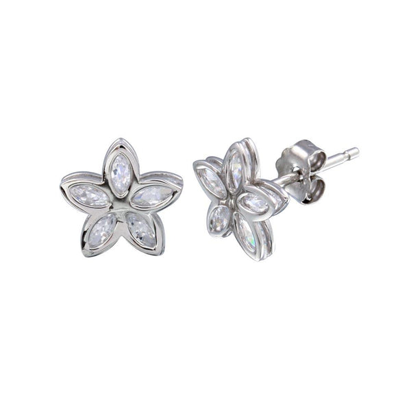 Rhodium Plated 925 Sterling Silver Flower CZ Stud Earrings - STE01239 | Silver Palace Inc.
