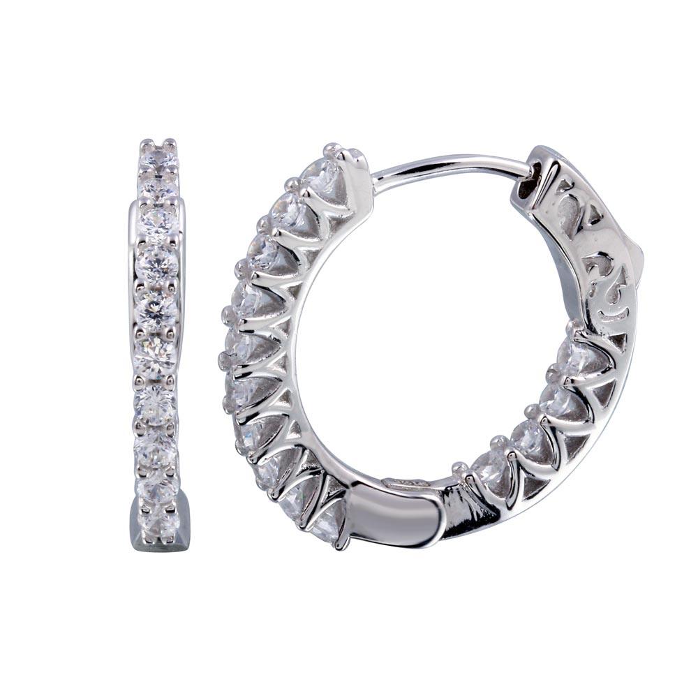 Rhodium Plated 925 Sterling Silver Inside Out CZ Hoop Vault Lock