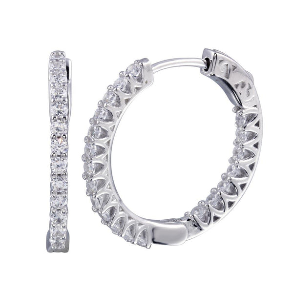 Rhodium Plated 925 Sterling Silver Inside Out CZ Hoop Vault Lock Earrings 25mm - STE01242 | Silver Palace Inc.