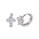 Rhodium Plated 925 Sterling Silver Flower CZ huggie hoop Earrings - STE01245 | Silver Palace Inc.