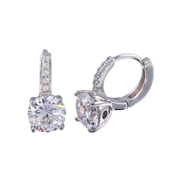 Rhodium Plated 925 Sterling Silver Round CZ huggie hoop Earrings 7mm - STE01247 | Silver Palace Inc.