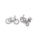 Rhodium Plated 925 Sterling Silver Bicycle CZ Stud Earrings - STE01250 | Silver Palace Inc.
