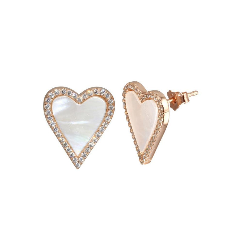 Silver 925 Rose Gold Plated CZ MOP Heart Stud Earrings - STE01258RGP | Silver Palace Inc.