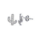 Rhodium Plated 925 Sterling Silver CZ Cactus Stud Earrings - STE01263 | Silver Palace Inc.