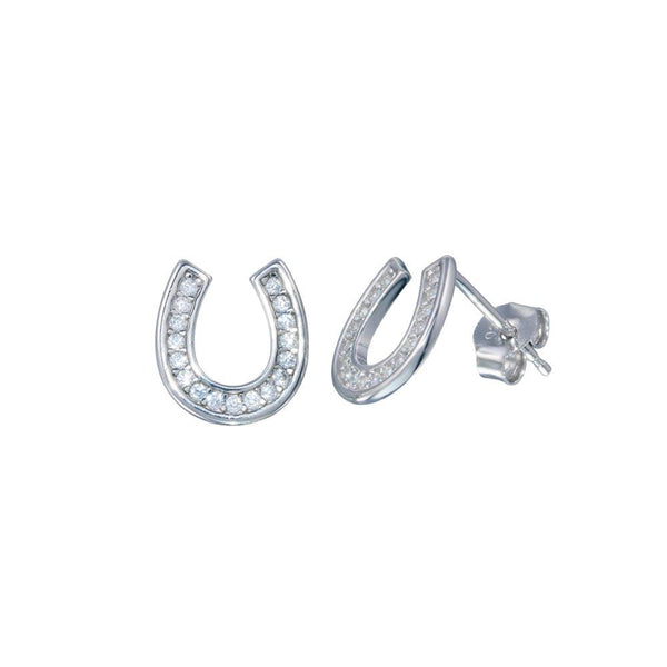 Silver 925 Rhodium Plated Horse Shoe Stud Earrings - STE01275 | Silver Palace Inc.