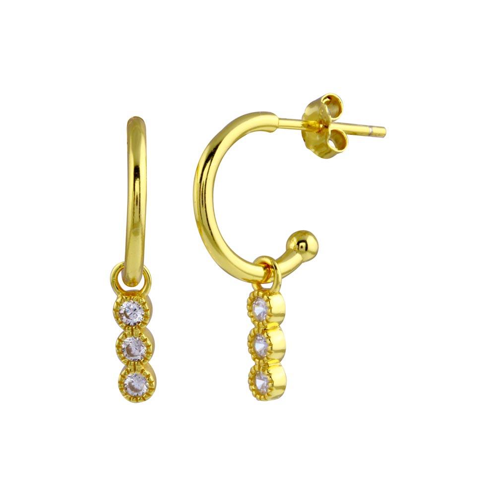 Silver 925 Gold Plated CZ Dangling Hoop Earrings - STE01283