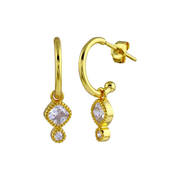 Silver 925 Gold Plated CZ Dangling Hoop Earrings - STE01284 | Silver Palace Inc.