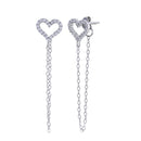 Rhodium Plated 925 Sterling Silver Heart Chain CZ Stud Earrings - STE01286 | Silver Palace Inc.