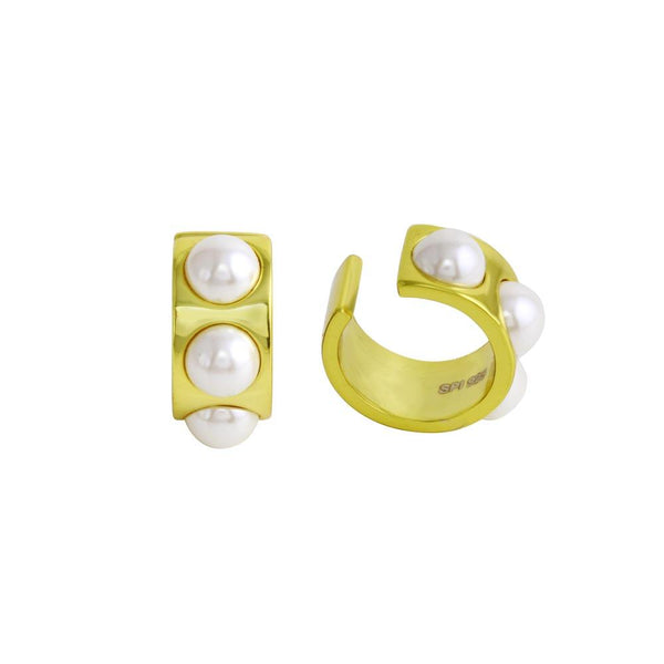 Silver 925 Gold Plated Mother of Pearl Cuff Earrings - STE01290-GP | Silver Palace Inc.