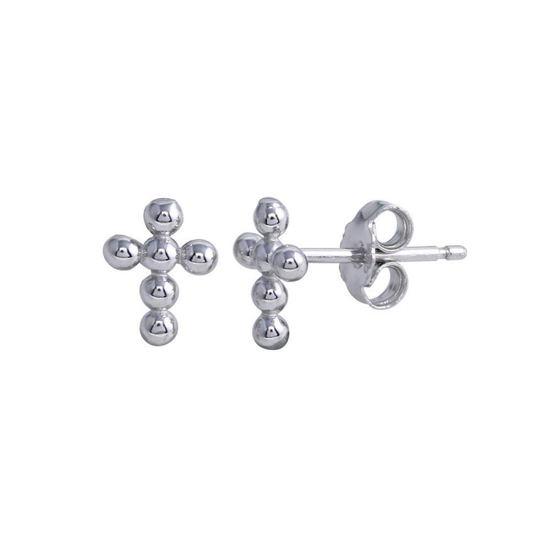 Silver 925 Rhodium Plated Bead Cross Stud Earrings - STE01294 | Silver Palace Inc.