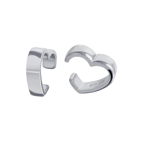 Rhodium Plated 925 Sterling Silver Heart Cuff Earrings - STE01295-RH | Silver Palace Inc.