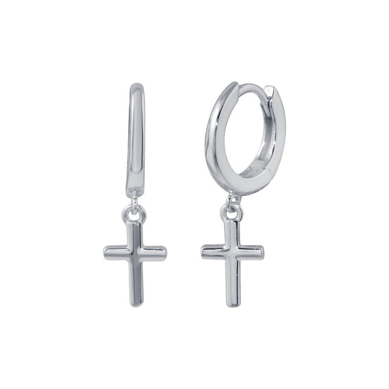 Rhodium Plated 925 Sterling Silver huggie hoop Cross Earrings
