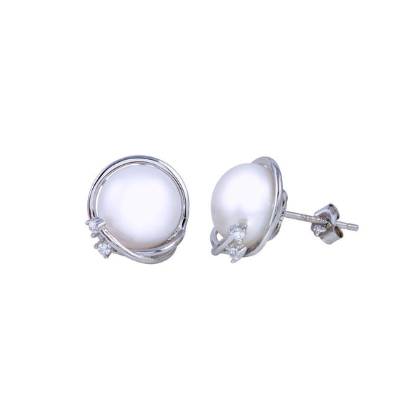 Rhodium Plated 925 Sterling Silver Fresh Water Pearl Earrings - STE01304 | Silver Palace Inc.