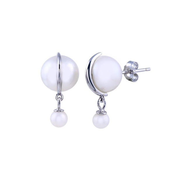 Rhodium Plated 925 Sterling Silver Dangling Fresh Water Pearl Earrings - STE01305 | Silver Palace Inc.