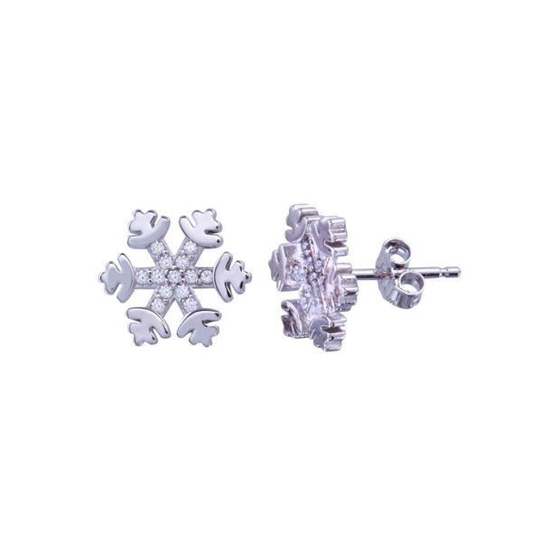 Rhodium Plated 925 Sterling Silver CZ Snow Flakes Earrings - STE01309 | Silver Palace Inc.