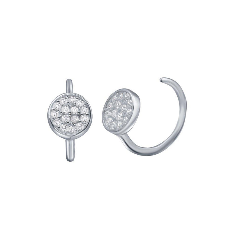 Silver 925 Rhodium Plated CZ Disc Semi-Hoop Earrings - STE01314RH | Silver Palace Inc.