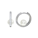 Rhodium Plated 925 Sterling Silver CZ Pearl Center Hoop Earrings - STE01322 | Silver Palace Inc.