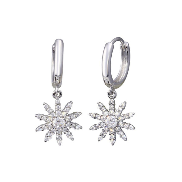 Rhodium Plated 925 Sterling Silver Sun Clear CZ Hoop Earrings - STE01323 | Silver Palace Inc.