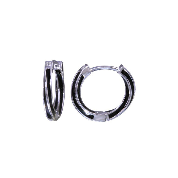 Rhodium Plated 925 Sterling Silver Twisted Black Outline Earrings - STE01324 | Silver Palace Inc.
