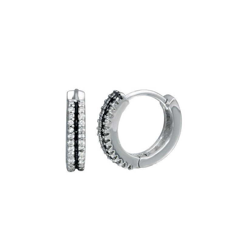 Rhodium Plated 925 Sterling Silver Two Line CZ Huggy Earrings - STE01325 | Silver Palace Inc.