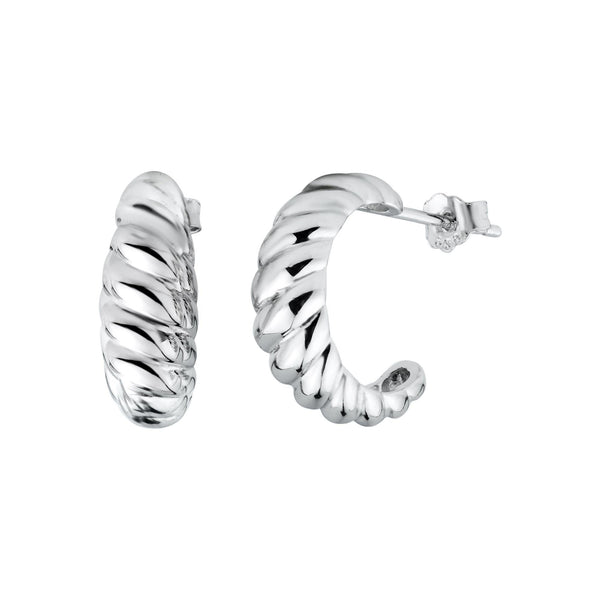 Silver 925 Rhodium Plated Semi Hoop Braid Design Earrings - STE01328 | Silver Palace Inc.