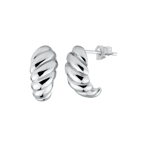 Rhodium Plated 925 Sterling Silver Small Semi Hoop Braid Design Earrings - STE01329 | Silver Palace Inc.