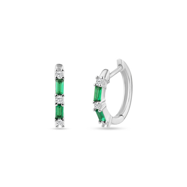 Green CZ Huggie Hoop Earrings 13.2mm - STE01331-GREEN | Silver Palace Inc.