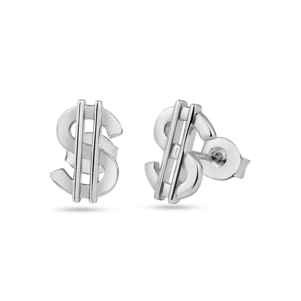 Silver 925 Rhodium Plated Dollar Stud Earrings - STE01335 | Silver Palace Inc.