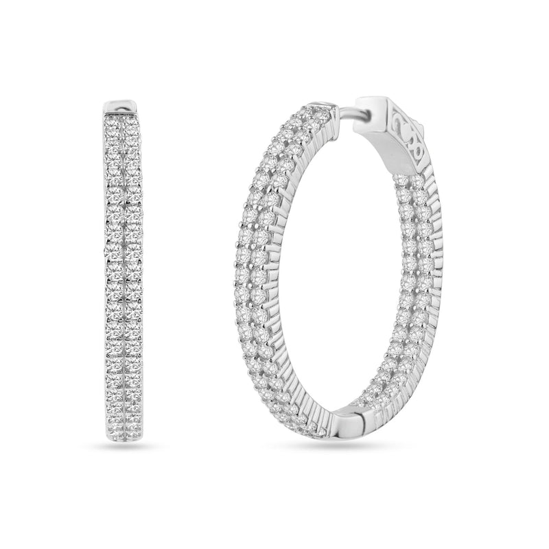 Rhodium Plated Huggie 2 Row Clear CZ Earring 30mm - STE01344 | Silver Palace Inc.