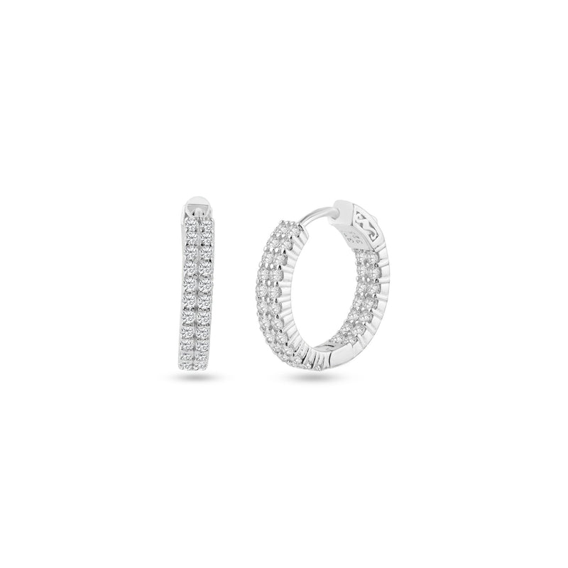 Rhodium Plated Huggie 2 Row Clear CZ Earring 18mm - STE01346 | Silver Palace Inc.