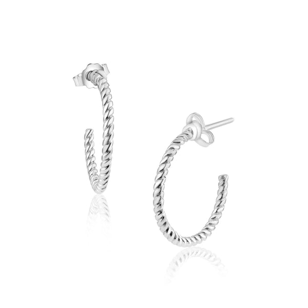 Silver 925 Rhodium Plated Rope Design Semi Hoop Earrings 20mm - STE01347 | Silver Palace Inc.