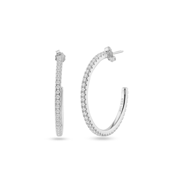 STE01352 - Rhodium Plated Eternity Clear CZ Hoop Earrings 29mm | Silver Palace Inc.