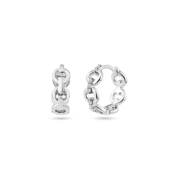 Chain Link CZ Huggie Hoop Earrings 13.2mm - STE01353 | Silver Palace Inc.